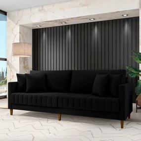 Sofá Living Decorativo Hamburgo 2 Lugares 156cm com Almofadas Pés em Madeira Veludo Preto G33 - Gran Belo