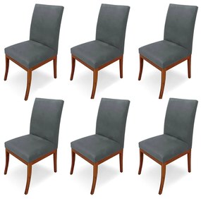 Conjunto 6 Cadeiras Raquel para Sala de Jantar Base de Eucalipto Suede Cinza