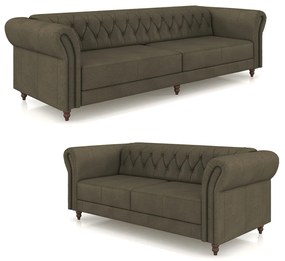 Conjunto de Sofá Sala de Estar Stanford Chesterfield 2 e 3 Lugares 200cm/240cm Pés Madeira Couro Capuccino G58 - Gran Belo