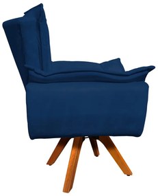 Poltrona Giratória Opala Suede Base Madeira MM30 D'Rossi - Azul Marinho