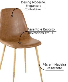 Kit 4 Cadeiras Decorativas Sala e Escritorio Base Clara Emotion PU Sintético Marrom G56 - Gran Belo