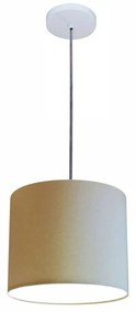 Luminária Pendente Vivare Free Lux Md-4105 Cúpula em Tecido 20x22cm - Algodão-Crú - Canopla branca e fio transparente