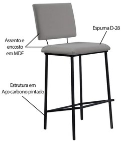 Kit 6 Banquetas Fixa Decorativa Base de Aço Marcius Linho Cinza G17 - Gran Belo