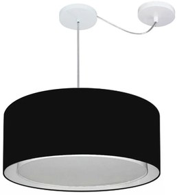 Lustre Pendente Cilíndrico Com Desvio Md-4314 Cúpula em Tecido 50x25cm Preto - Bivolt