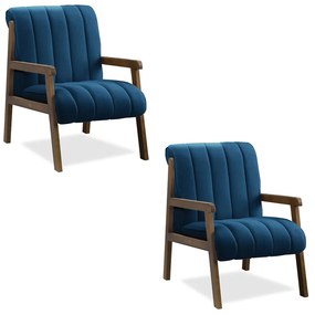 Poltrona Decorativa Sala Base de Madeira kit 2 Daline Bouclê E03 - D'Rossi - Azul Marinho