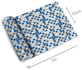 Papel de parede adesivo pastilha cinza e azul