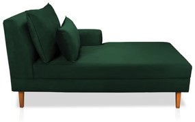 Divã Chaise Chloe 160 cm Veludo Verde Esmeralda Pés Chanfrado Castanho - D'Rossi