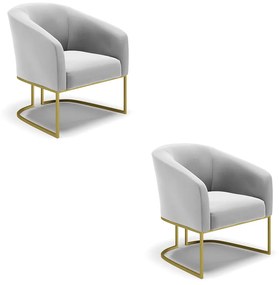 Poltrona Decorativa Industrial Dourado kit 2 Stella Suede D03 - D'Rossi - Cinza