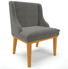 Poltrona Decorativa Base Fixa de Madeira Firenze Suede Grafite/Castanho G19 - Gran Belo