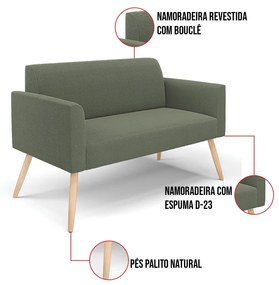 Namoradeira e 2 Poltronas Pé Palito Natural Marisa Bouclê Pistache D03 - D'Rossi