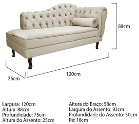 Kit Diva Recamier Diana 120cm Lado Esquerdo e 2 Poltrona Classic Linho - ADJ Decor