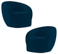 Poltrona para Sala de Estar Orgânica Kit com 2 Garbin K04 Veludo Azul