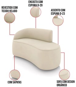 Sofá 2 Lugares Orgânico 140cm Morgan e 2 Poltronas Lua Veludo D03 - D'Rossi - Bege