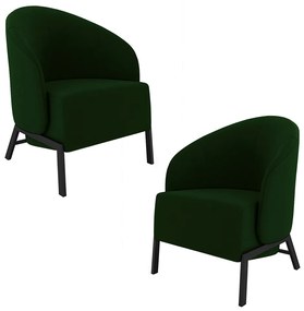 Kit 2 Poltronas Decorativa Sala de Estar Kenya Pés em Ferro Veludo Preto/Verde G33 - Gran Belo