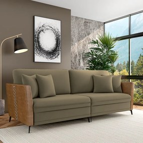 Sofá Living Decorativo Zagreb 2 Lugares 202cm com Almofadas Pés de Ferro Veludo/PU Castor/Caramelo G33 - Gran Belo