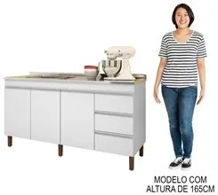 Balcão Gabinete Com Pia 160cm 3 Portas Karen P14 Branco - Mpozenato