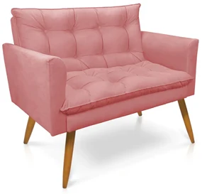 Sofá Namoradeira Tais Suede Pés Palito Castanho - D'Rossi - Rose