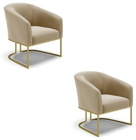 Poltrona Decorativa Industrial Dourado kit 2 Stella Suede Marrom Rato D03 - D'Rossi