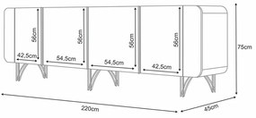 Buffet Decorativo com Puxadores em Alumínio Pés Aço Maciço Virginia Off White G26 - Gran belo