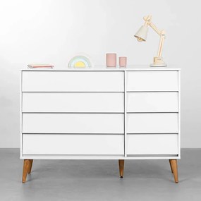 Cômoda Noah 4 Gavetas e 1 Porta com Pés Retrô Mel - Branco Fosco