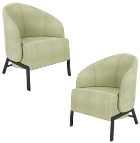 Kit 2 Poltronas Decorativa Sala de Estar Kenya Pés em Ferro Bouclê Preto/Verde G33 - Gran Belo