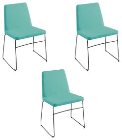 Kit 3 Cadeiras Decorativa Sala de Jantar Anne Linho Azul Turquesa - Gran Belo