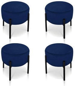 Puff Banqueta Decorativo Industrial Preto Kit 4 Iron Suede D03 - D'Rossi - Azul Marinho