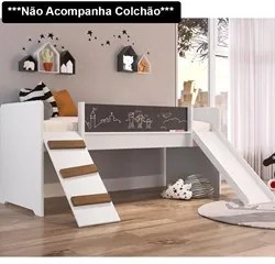 Cama Infantil Playground Com Escorregador e Quadro BY710 Branco - Comp