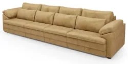 Sofá Retrátil 4 Lugares Para Sala 379cm Dijon Couro Bege S07 - Mpozena