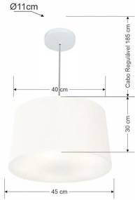 Lustre Pendente Cone Md-4156 Cúpula em Tecido 30/45x40cm Branco - Bivolt