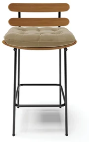 Kit 02 Banquetas Costela Suede Base Metálica Preto - D'Rossi - Marrom Rato
