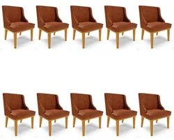 Kit 10 Cadeiras Estofadas Base Fixa de Madeira Castanho Lia Sintético