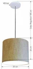 Luminária Pendente Vivare Free Lux Md-4107 Cúpula em Tecido - Rustico-Bege - Canopla branca e fio transparente