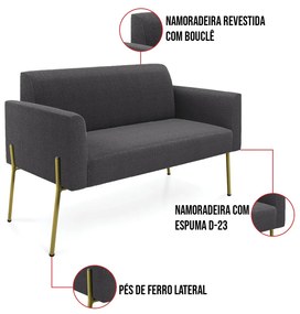 Namoradeira e 2 Poltronas Pé Ferro Dourado Marisa Bouclê Grafite D03 - D'Rossi