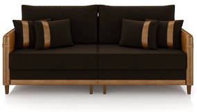 Sofá Living Montecarlo 3 Lugares Bipartido 252cm Pés em Madeira Veludo/PU Marrom/Caramelo G33 - Gran Belo