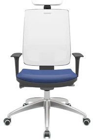 Cadeira Office Brizza Tela Branca Com Encosto Assento Vinil Azul Autocompensador 126cm - 63246 Sun House