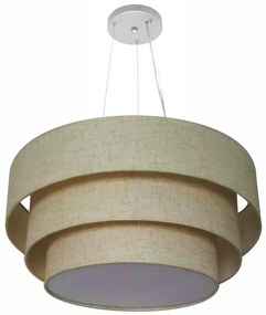 Lustre Pendente Triplo Cilíndrico Md-4133 Cúpulas em Tecido 80x70x60cm Rustico Bege - Bivolt