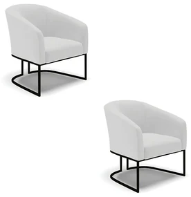 Poltrona Decorativa Industrial Preto Kit 2 Stella Linho D03 - D'Rossi - A05 Cinza