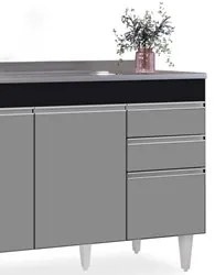 Balcão Gabinete com Pia Inox 120cm Michigan Preto/Cinza - Lumil