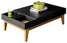 Mesa de Centro Decorativo Ripado Pés Madeira Maciça Bled Preto/Carvalho Intense G26 - Gran Belo