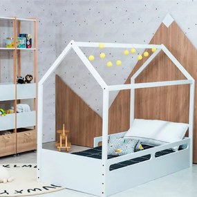 Cama Montessoriana Tivoli com Casinha e 2 Grades de proteção - Branco