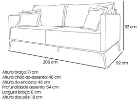 Sofá 3 Lugares Escritório Recepção Calypso 200cm Linho