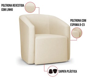 Poltrona Decorativa Orgânica Kit 2 Stella Max Linho D03 - D'Rossi - Bege