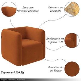 Kit 2 Poltronas Decorativas Sala de Estar Trinidad Base Fixa Veludo Terracota G33 - Gran Belo