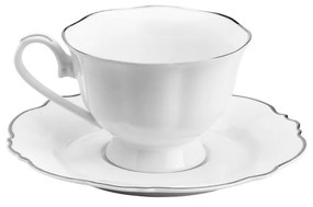 Jogo 6 Xícaras Chá Com Pires Maldivas Porcelana Branco Fio Prateado 180ml 35373 Wolff