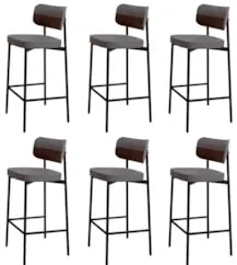 Banqueta Alta Bar Estofada Kit 6 Ella M25 Linho Cinza/Marrom - Mpozena