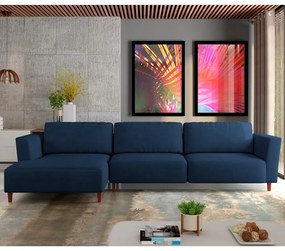 Sofá 290cm com Chaise Esquerda Franz Suede Azul - Gran Belo