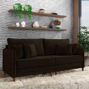 Sofá Living Montecarlo 3 Lugares Bipartido 232cm Pés em Madeira Veludo/PU Marrom G33 - Gran Belo