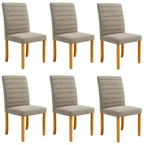 Kit 6 Cadeiras de Sala de Jantar Estofadas Veiga Madeira Maciça Suede Bege G78 - Gran Belo