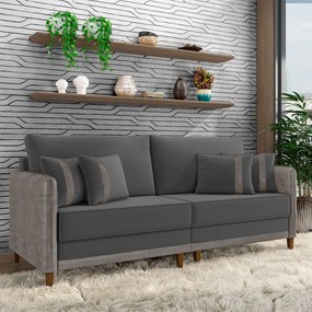 Sofá Living Montecarlo 2 Lugares Bipartido 192cm Pés em Madeira Veludo/PU Grafite/Cinza G33 - Gran Belo